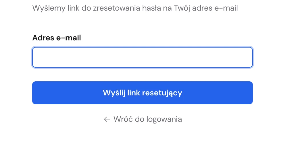 Formularz resetowania zapomnianego hasła