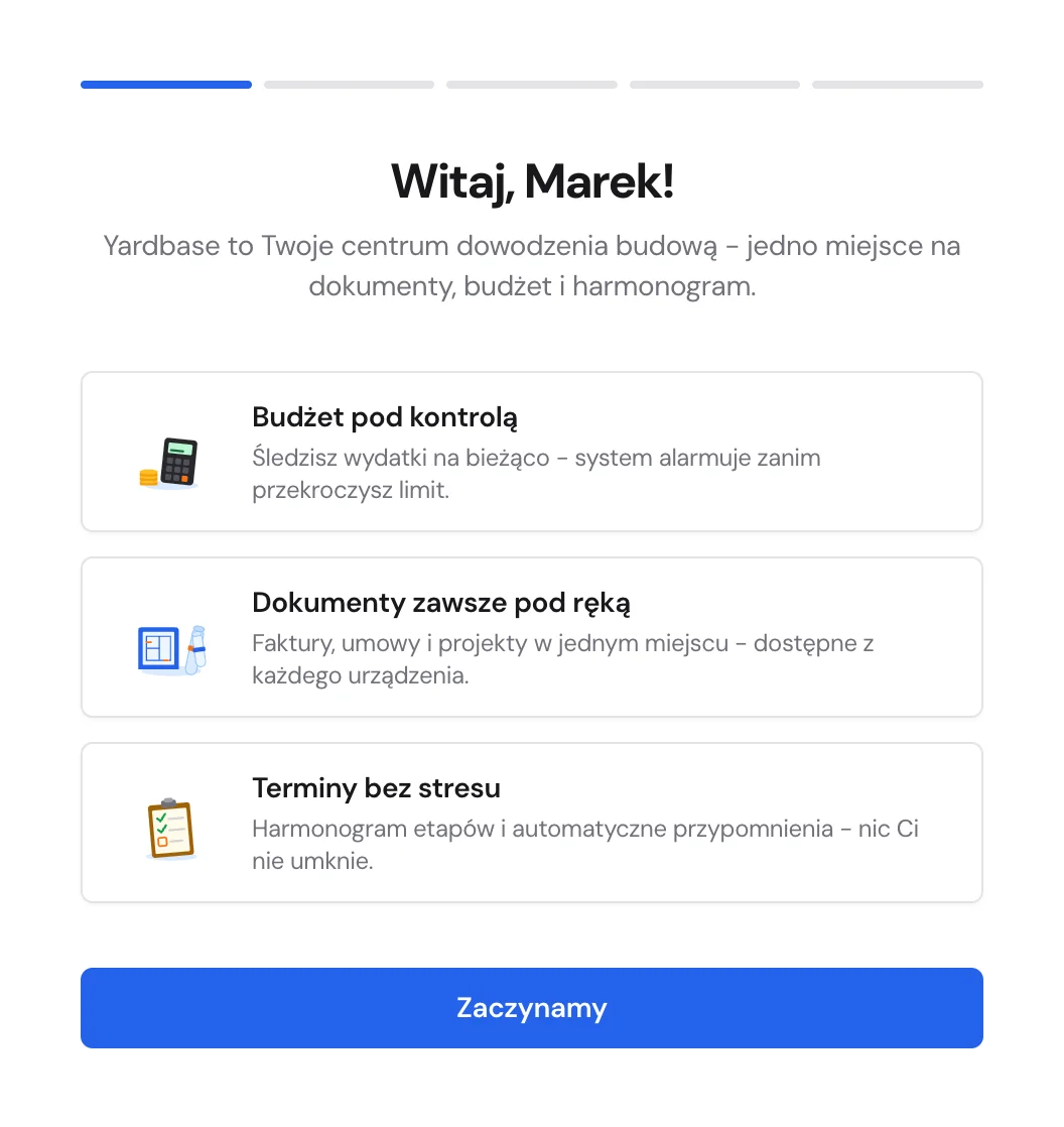 Formularz tworzenia nowej budowy