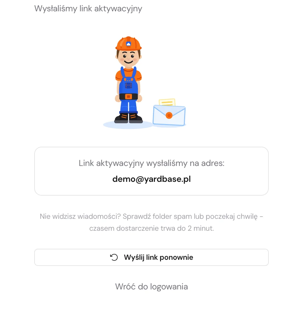 Ekran oczekiwania na weryfikację adresu e-mail